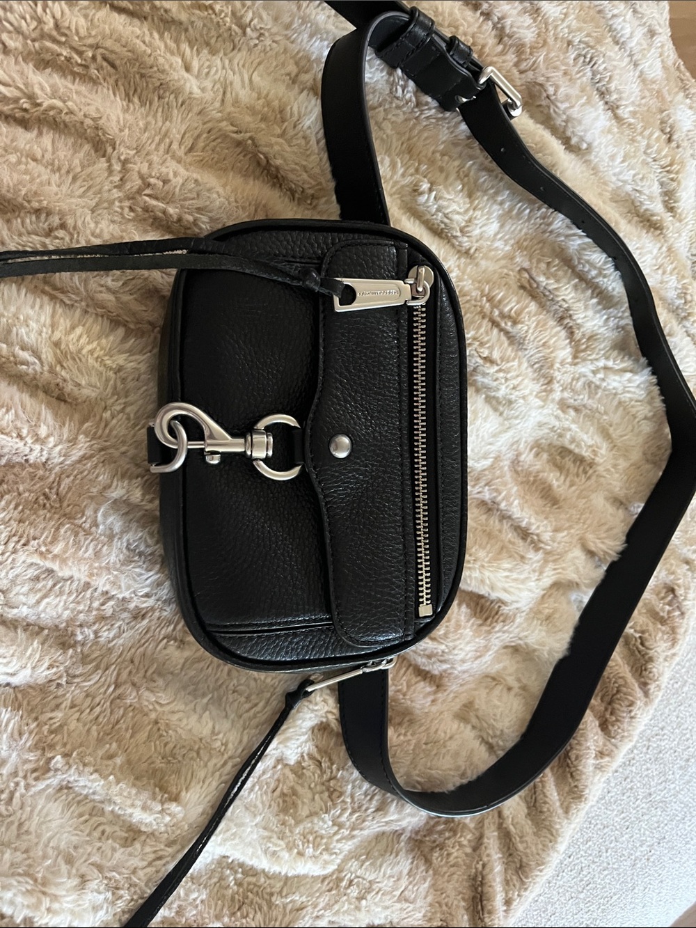 Rebecca Minkoff Black Leather Mini Crossbody with Silver Hardware
